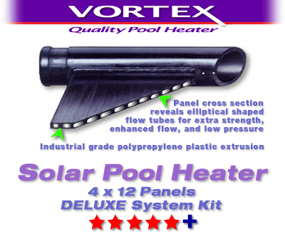 Solar Pool Heater - VORTEX 4 x 12 Panels Deluxe System Kit